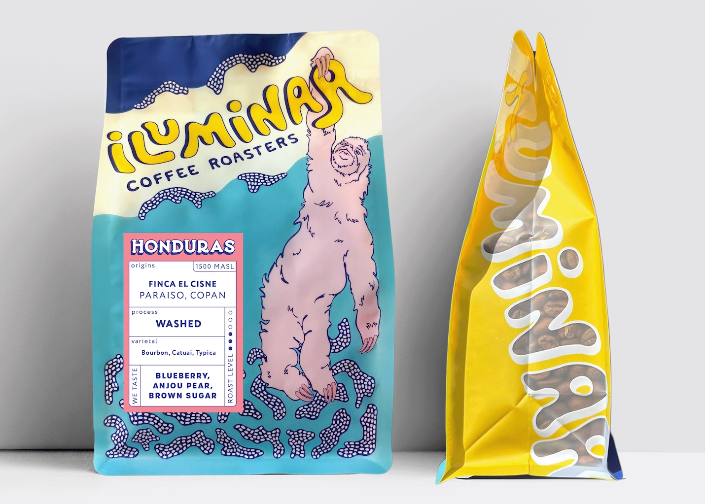 Custom retail coffee bags mockup showing front design