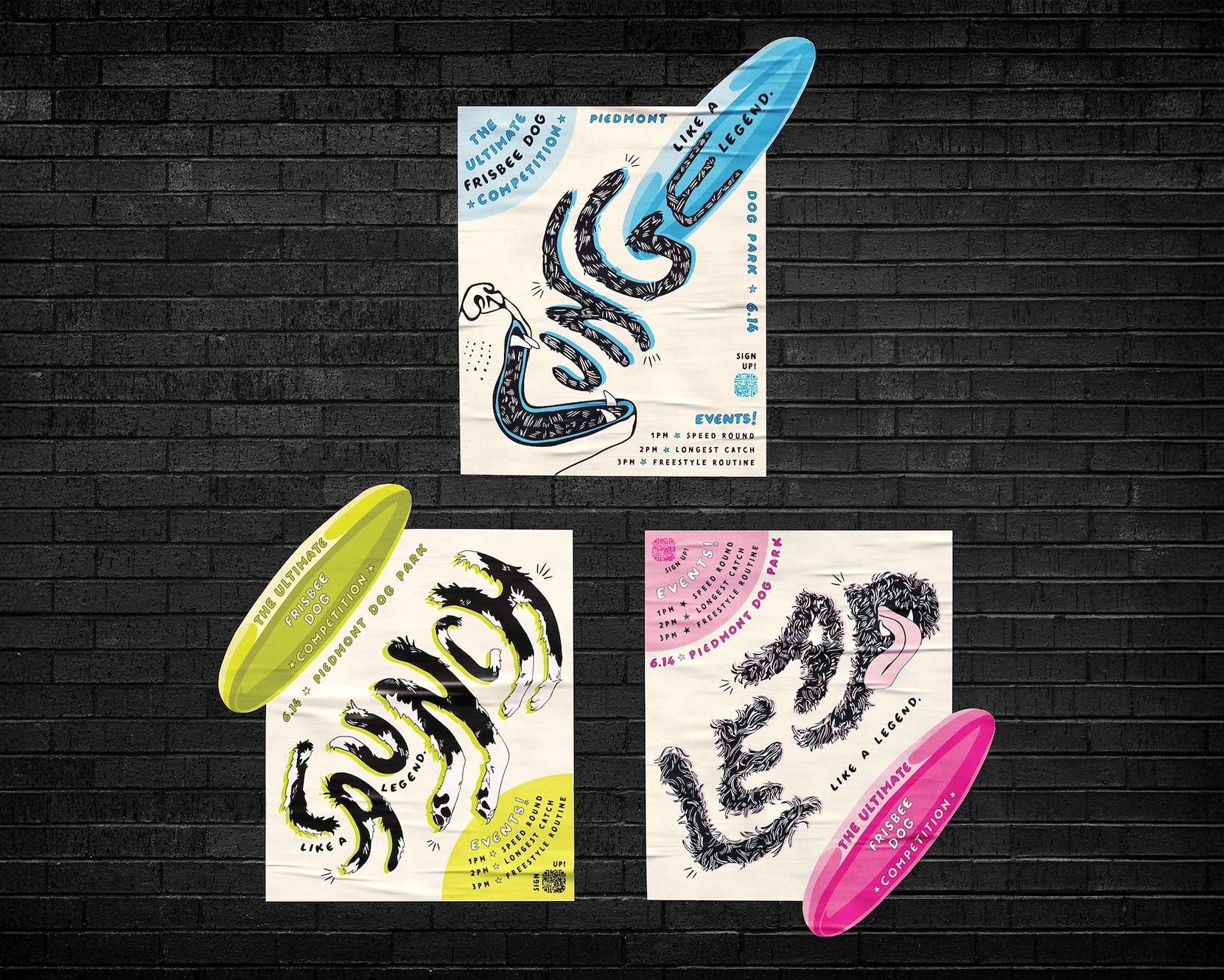 Frisbee Dog typographic poster series in black