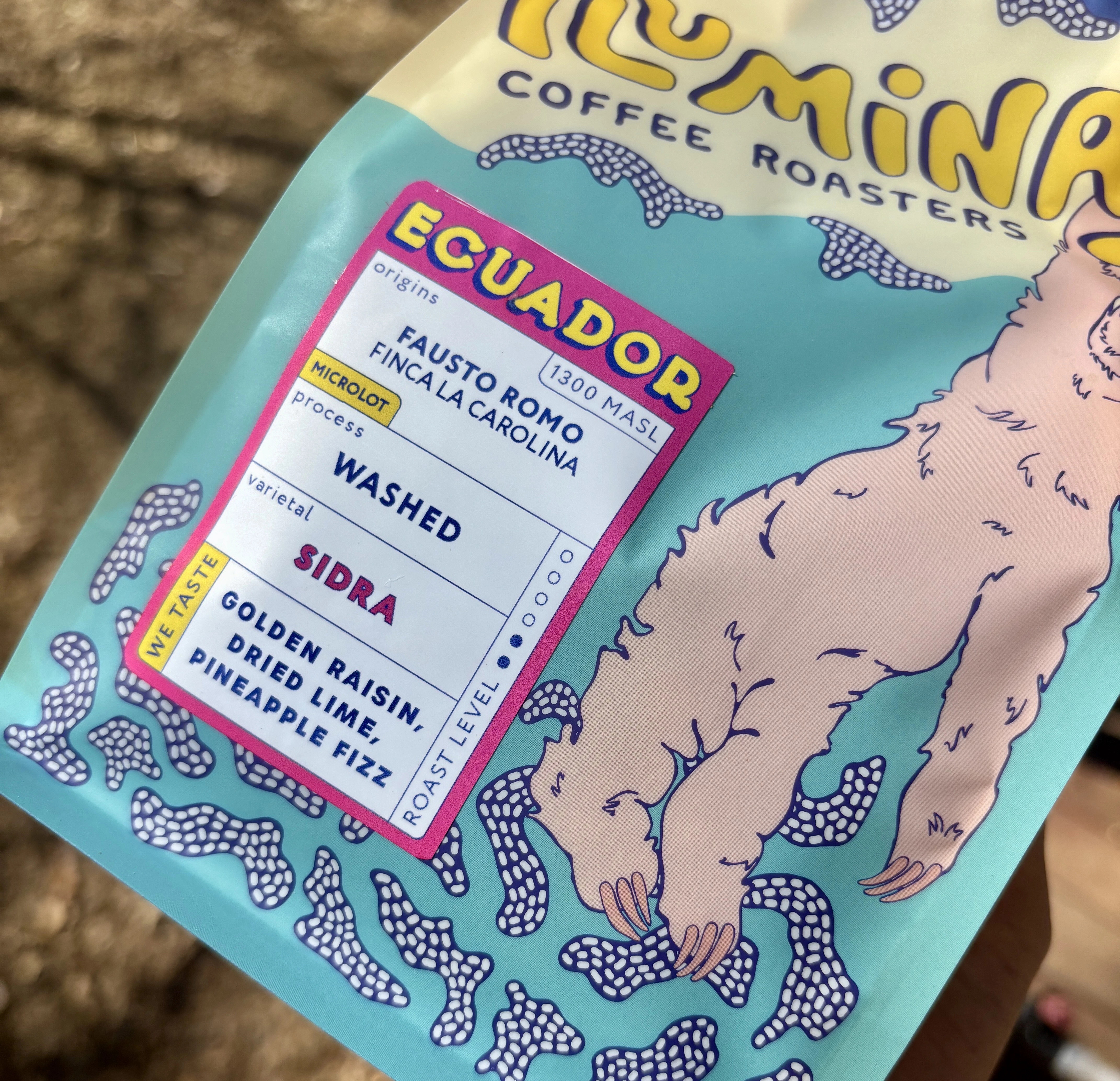 Retail display of Iluminar coffee products