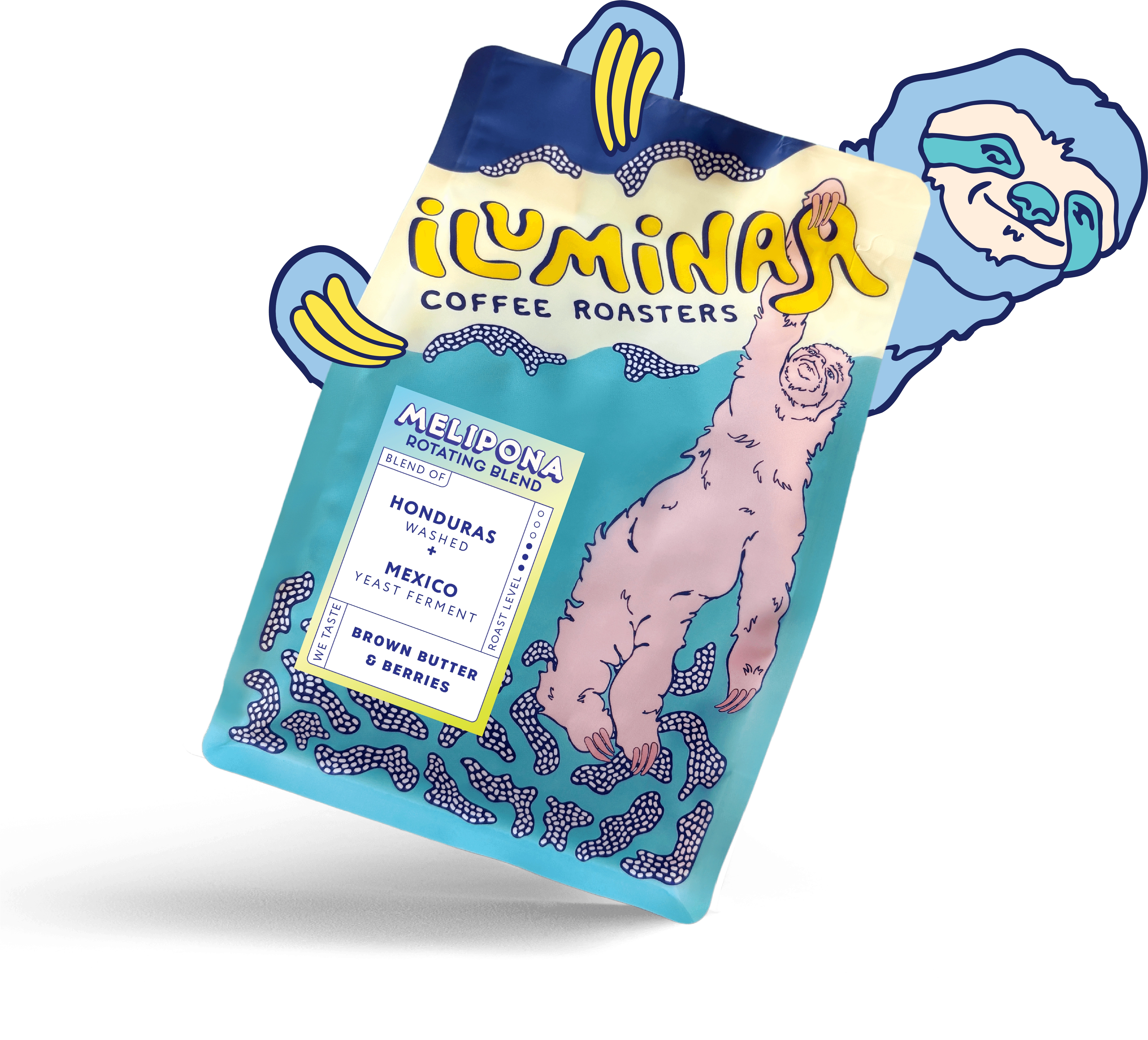 Sloth bag packaging with transparent background mockup