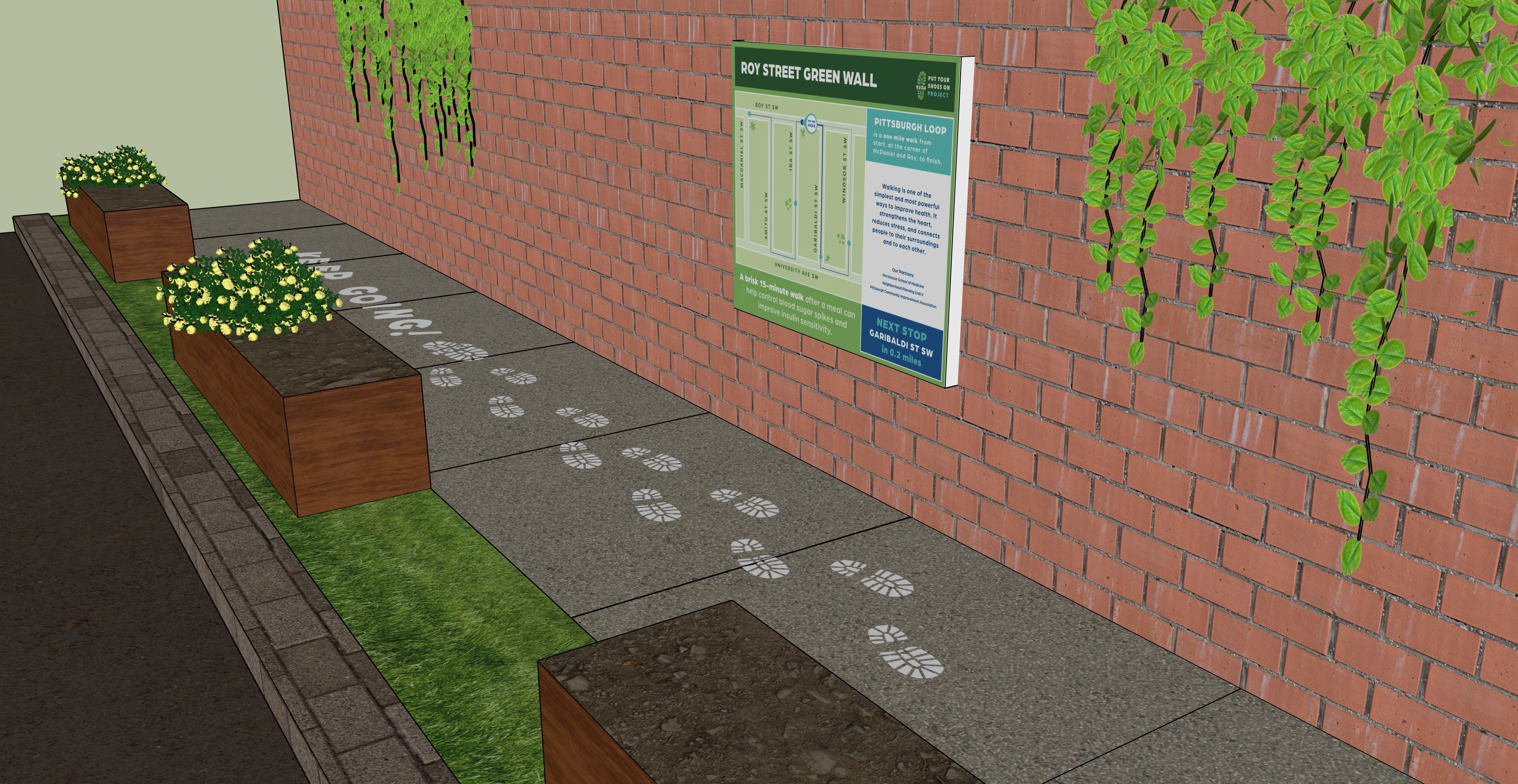 Roy street green wall mural concept